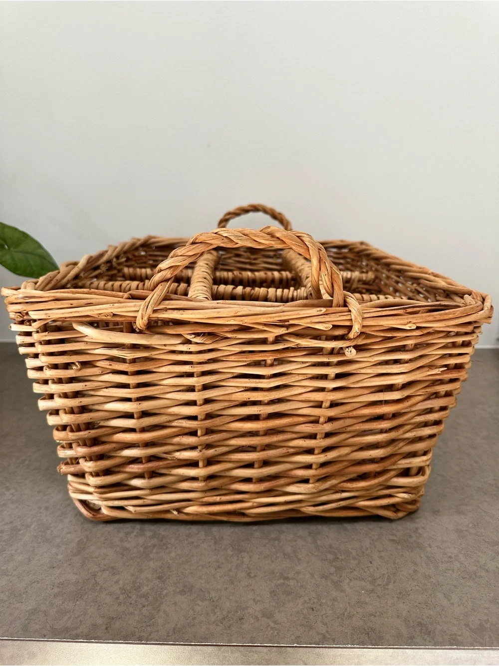 Vintage Woven Rattan Wicker Large Storage Basket 9 Compartments Handles Natural